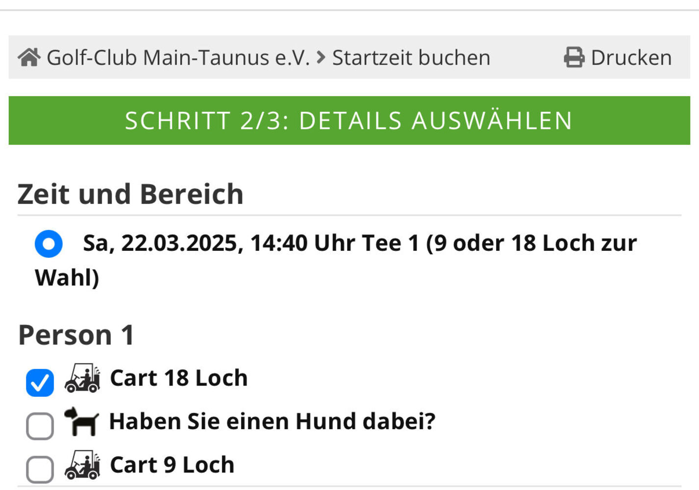Cartbuchung ab sofort nur online über PC Caddie buchbar.